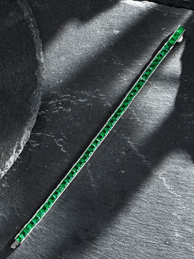 925 Sterling Silver High Carbon Diamond Green Geometric Dainty Bracelet