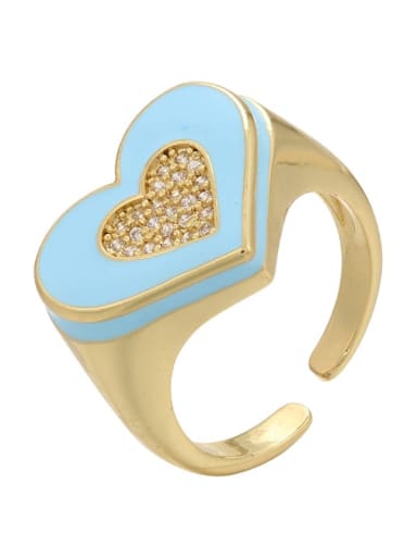 blue Brass Enamel Rhinestone Heart Trend Band Ring