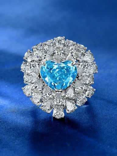Sea Blue [R 2394] 925 Sterling Silver High Carbon Diamond Geometric Luxury Band Ring