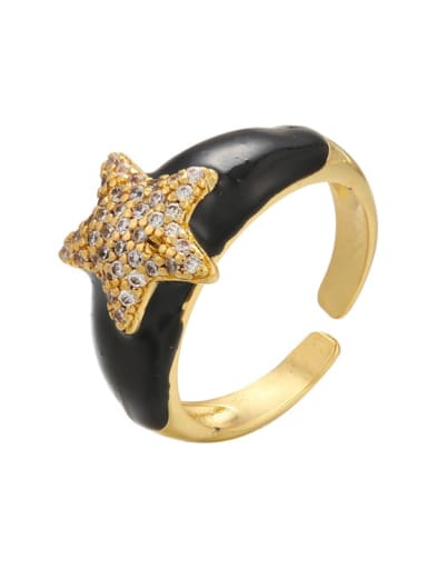 black Brass Enamel Rhinestone Star Trend Band Ring