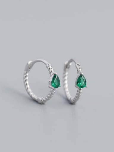 Platinum (green stone) 925 Sterling Silver Cubic Zirconia Geometric Trend Huggie Earring