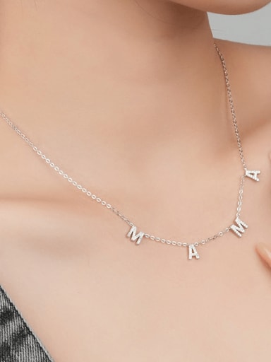 A2552 platinum 925 Sterling Silver Cubic Zirconia Letter Minimalist Necklace