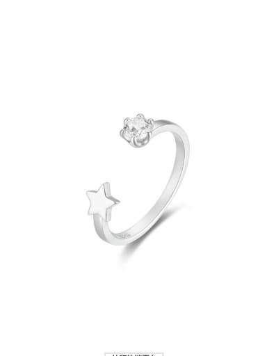 Silver plated pentagram 925 Sterling Silver Cubic Zirconia Moon Star Dainty Band Ring