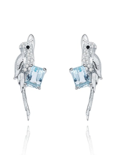 Sky blue topA Stone Earrings 925 Sterling Silver Natural Stone Bird Classic Stud Earring
