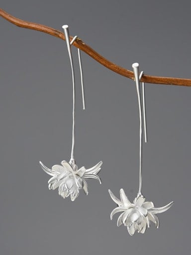 Silver (LFJB0299B) 925 Sterling Silver Flower Artisan Hook Earring
