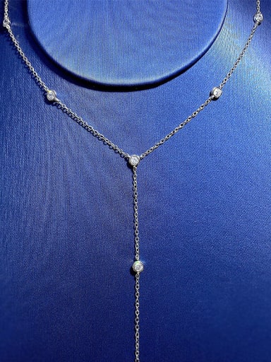 925 Sterling Silver Rhinestone Tassel Minimalist Lariat Necklace