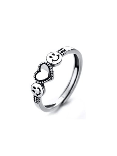 925 Sterling Silver Heart  Smiley Vintage Band Ring