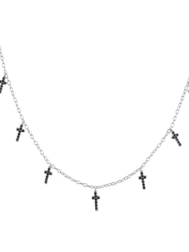 White gold and black stone 925 Sterling Silver Cubic Zirconia Cross Minimalist Necklace