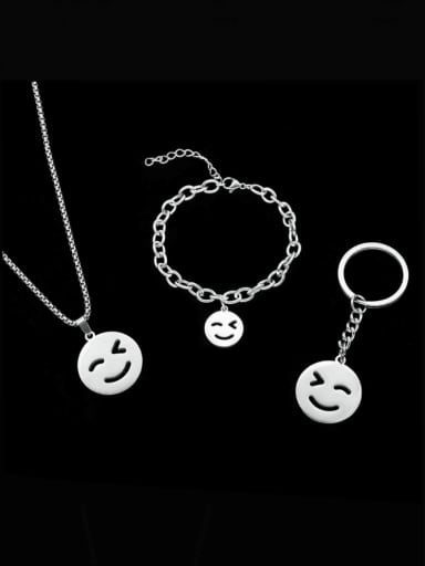 Titanium Steel  Minimalist Smiley  Bracelet and Necklace Set