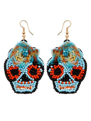 E69023 blue MGB beads Skull Statement Hook Earring