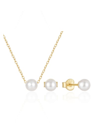 925 Sterling Silver Imitation Pearl Minimalist Round  Earring and Necklace Set