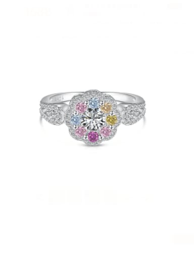 DY120832 S W CS 925 Sterling Silver Cubic Zirconia Flower Dainty Band Ring