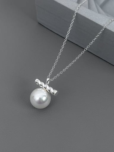 925 Sterling Silver Imitation Pearl Geometric Minimalist Necklace