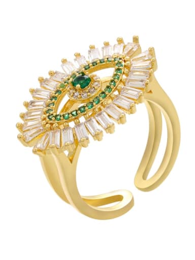 Golden green diamond Brass Cubic Zirconia Evil Eye Dainty Band Ring