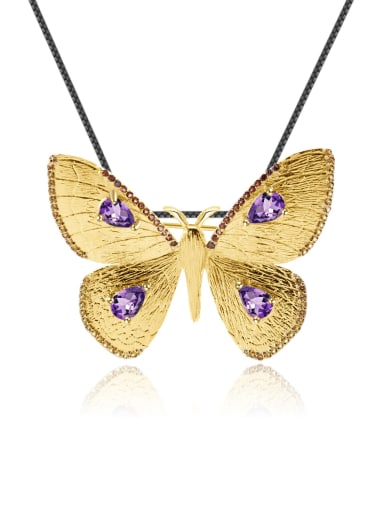 925 Sterling Silver Amethyst Butterfly Vintage Pendant  Brooch  Necklace