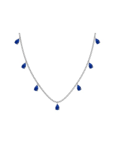 Platinum Blue DY190856 S W BU 925 Sterling Silver Cubic Zirconia Water Drop Dainty Necklace