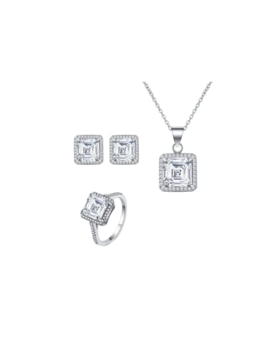 ?? 925 Sterling Silver Cubic Zirconia Minimalist Geometric  Earring Ring and Necklace Set