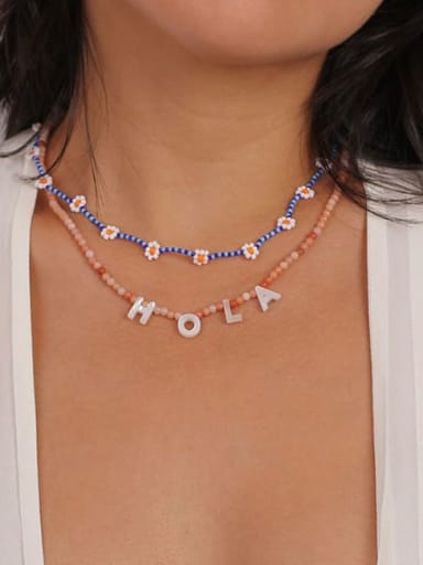 Light pink letter necklace 38+ 5cm Titanium Steel Natural Stone Multi Color Letter Bohemia Beaded Necklace