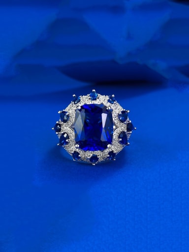 925 Sterling Silver Cubic Zirconia Blue Geometric Luxury Solitaire Ring