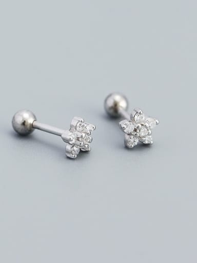 Platinum (white stone) 925 Sterling Silver Cubic Zirconia Flower Minimalist Stud Earring