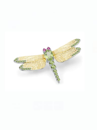 Natural olivine Brooch 925 Sterling Silver Natural Stone Multi Color Dragonfly Cute Pins & Brooches