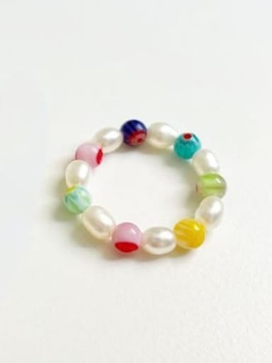 A mixed color ring single RP3 five Freshwater Pearl Round Bohemia Bead Ring