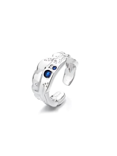 925 Sterling Silver Cubic Zirconia Blue Geometric Vintage Band Ring