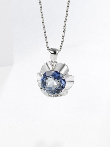 925 Sterling Silver Swiss Blue Topaz Flower Minimalist Necklace