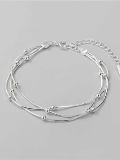 White Silver 925 Sterling Silver Bead Round Minimalist Strand Bracelet