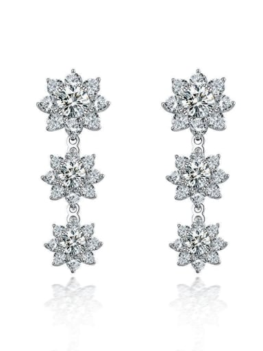 925 Sterling Silver High Carbon Diamond Flower Luxury Cluster Earring