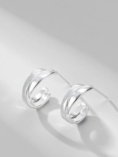 925 Sterling Silver Cross  C Shape   Minimalist Stud Earring