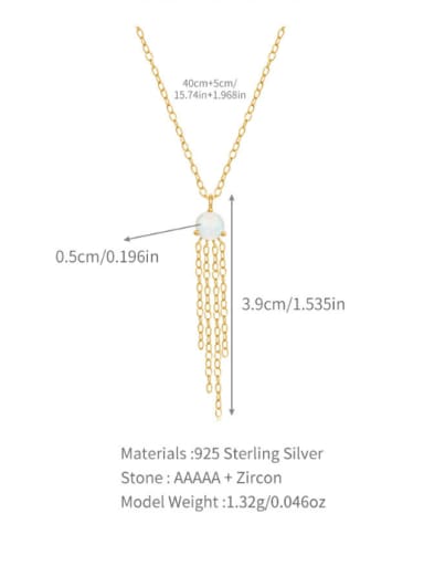 golden 925 Sterling Silver Opal Tassel Minimalist Necklace