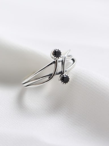 925 Sterling Silver Cubic Zirconia Black Geometric Dainty Band Ring