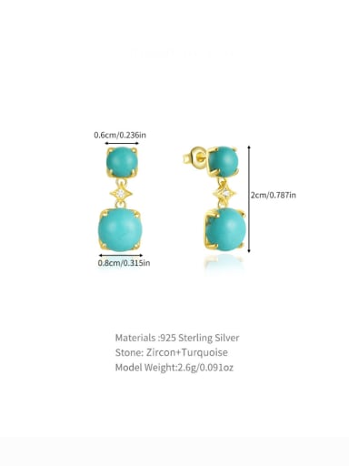 Gold 1 925 Sterling Silver Turquoise Geometric Dainty Drop Earring