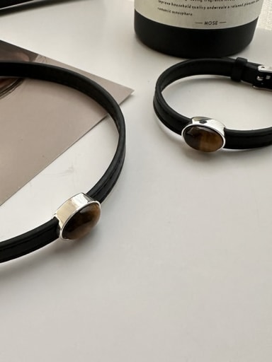 925 Sterling Silver Tiger Eye Vintage Geometric Bracelet and Necklace Set