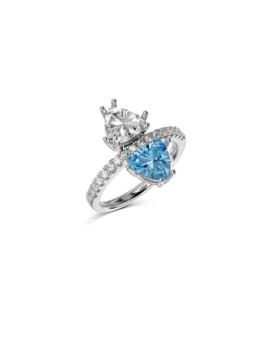 Platinum+ Blue  DY120972 S W BA 925 Sterling Silver Cubic Zirconia Heart Luxury Band Ring