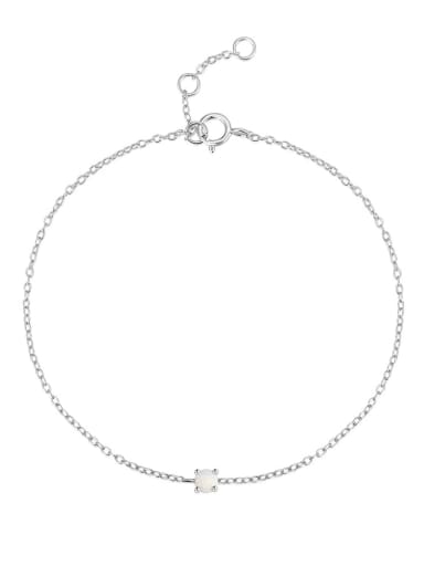 Platinum 925 Sterling Silver Opal Geometric Dainty Bracelet