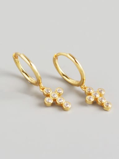 Gold 925 Sterling Silver Rhinestone White Geometric Luxury Huggie Earring