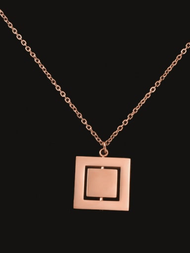 Rose gold Stainless steel Rotatable Double Layer Geometric Square  Pendant Necklace