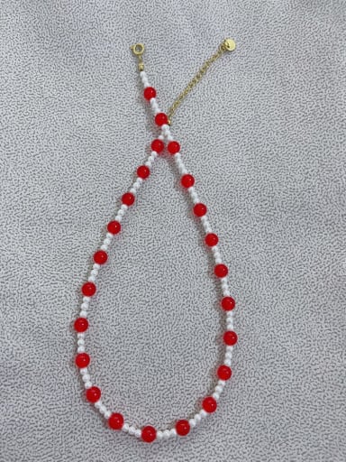 Titanium Steel Freshwater Pearl Natural stone Red Geometric Bohemia Beaded Necklace
