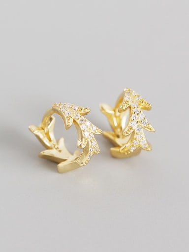 Gold 925 Sterling Silver Rhinestone White Leaf Trend Huggie Earring