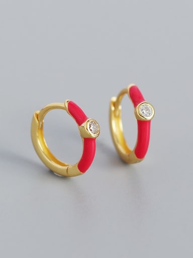 Gold (red) 925 Sterling Silver Enamel Geometric Minimalist Huggie Earring