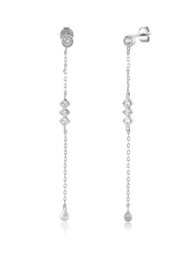 Platinum earrings (pair) 925 Sterling Silver Cubic Zirconia Tassel Minimalist Lariat Necklace