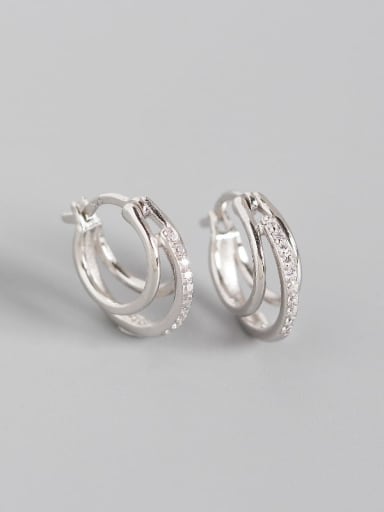 Platinum 925 Sterling Silver Cubic Zirconia Geometric Artisan Huggie Earring