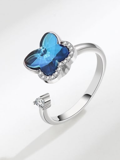 925 Sterling Silver Glass Stone Butterfly Cute  Can Be Rotated Band Ring