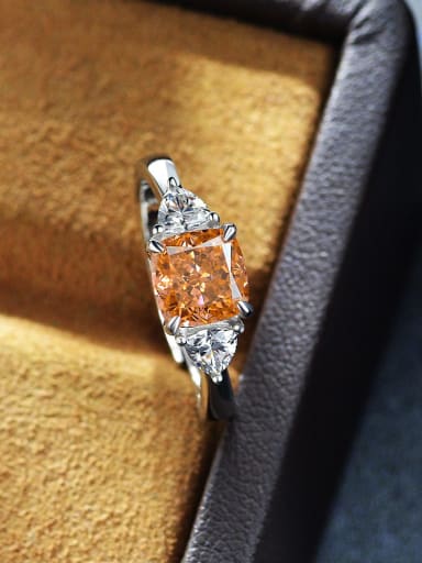 Rose orange [R 2050] 925 Sterling Silver High Carbon Diamond Orange Geometric Dainty Solitaire Ring