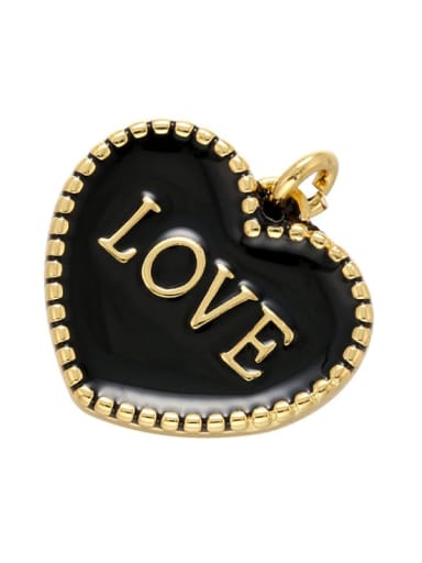 Gold background black Heart Brass Enamel Trend Pendant