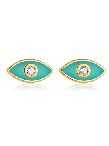 Green pine drip glue 925 Sterling Silver Cubic Zirconia Enamel Evil Eye Dainty Stud Earring