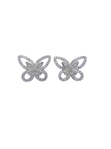 925 Sterling Silver Cubic Zirconia Hollow  Butterfly Earring