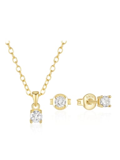 golden 925 Sterling Silver Cubic Zirconia Minimalist Geometric  Earring and Necklace Set